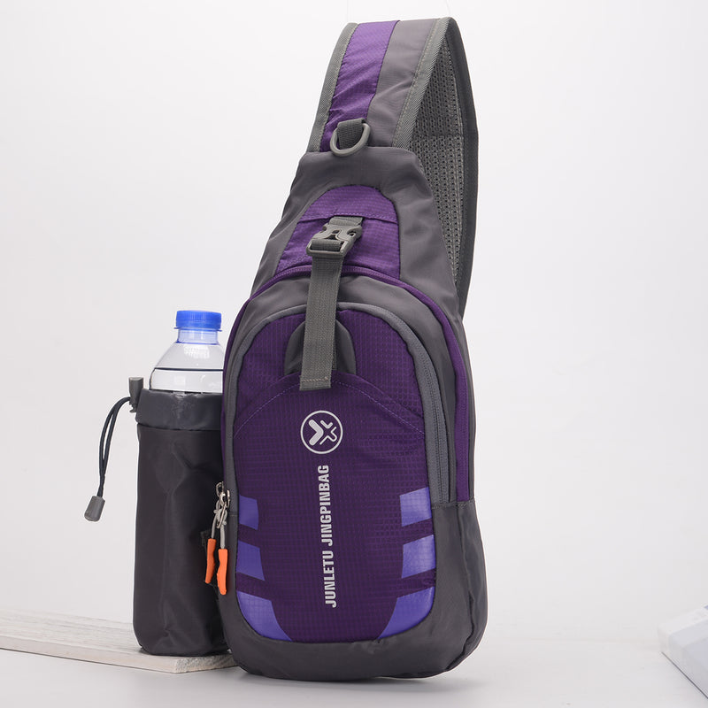 Sling Backpack Wear Resistant Shoulder Chest Pack Crossbody Bag with Detachable Water Bottle Holder Pouch for Hiking Travel (Purple)