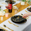 JOLLY PARTY 180PCS Disposable Dinnerware Set 30 Guest, 60 Black and Gold Plastic Plates, 30 Silverware, 30 Plastic Cups, Marble Design Dinnerware for Halloween, Wedding and Parties
