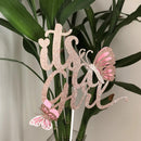 ALISSAR New Double Sided Rose Gold Butterfly Baby Shower Cake Topper Set, It's A Girl Cake Topper and 16 Pieces Pink Butterflies Cupcake Toppers for Baby Girl Baby Shower Party Decorations