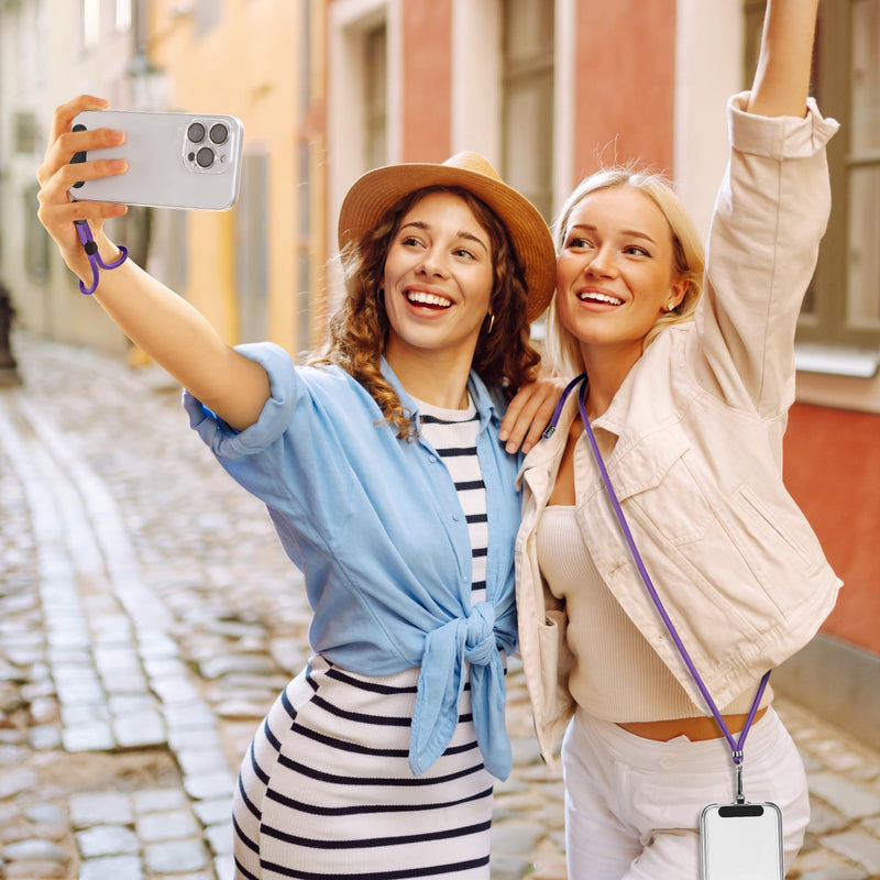 takyu Phone Lanyard, 2 Pack Adjustable Cell Phone Lanyard Crossbody Neck Strap & 2 Pack Wrist Strap with Tether Tabs Compatible for iPhone Android Smartphones- DarkPule Black