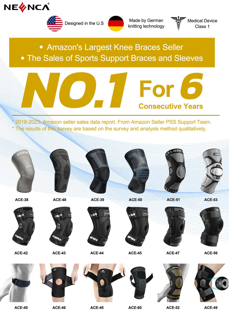 NEENCA Professional Knee Brace for Pain Relief, Medical Knee Compression Sleeve, Knee Support with Horizontal Knit Tech for Meniscus Tear, ACL, Arthritis, Joint Pain, Runner, Workout- FSA/HSA APPROVED