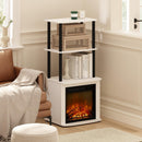 Furinno Turn-N-Tube 2-Tier Tall TV Entertainment Side Table Display Rack with Fireplace Insert, Solid White/Black
