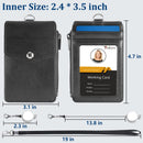 Teskyer Leather Badge Holder with Lanyard and Retractable Badge Reel, 4 Card Slots ID Card Holder with 1 Zipper Pocket for Office School Name Work IDs, Black