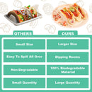 LUVCOSY 60 Pcs Large Disposable Taco Plates for Party, Cornstarch Taco Holder Plates with 2 Dipping Areas, Hold for 3 Tacos, Round Paper Taco Trays for Taco Night & Taco Tuesday, Microwave Safe