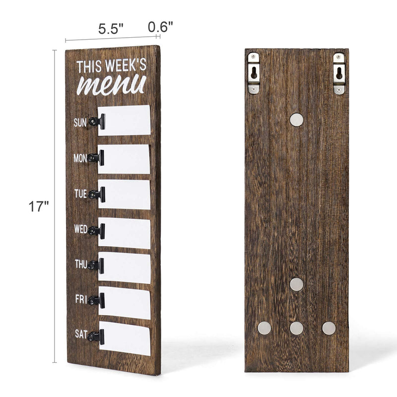 Dahey Menu Board for Kitchen Weekly Meal Planner Rustic Wood Board with Clips, Farmhouse Signs Wall Decor, Chalkboard Display Fridge Decor, Brown, Small