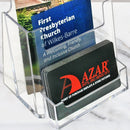 Azar Displays, 252922-100PK, Counter Trifold Brochure Holder with Horizontal Business Card Holder, Brochure Display Stand with Gift Card Pocket Flyer Holder Clear Card Display for Literature, 100-Pack