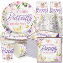200 Pcs Butterfly Baby Shower Paper Plates Napkins Cups Girl Shower Party Supplies Tableware Set Purple Disposable Cup Napkin for 50 Guest Girls Spring Party Decoration