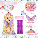 100 Pcs Butterflies Cellophane Treat Bags Plastic Butterfly Party Favors Watercolor Butterfly Cello Candy Bag with 100 Twist Ties for Butterfly Theme Baby Shower Girl Birthday Party Supplies(Purple)