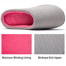 RockDove Womens Birdseye Knit Memory Foam Slippers Two Tone Slip On Open Back Breathable Waffle Upper Non Slip Rubber Sole Gift Idea, Size 7-8 US Women, Grey/Pink