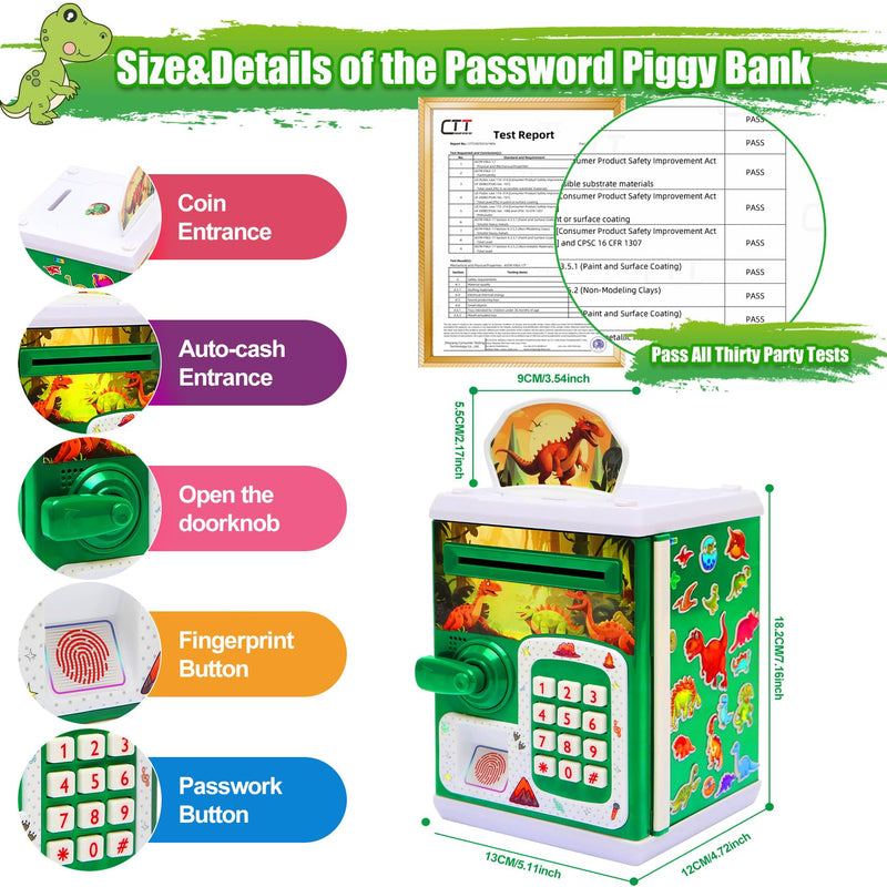 Piggy Bank Kids-Toys-for-Boys,Toddler-Toys for 2 3 4 5 6 7 8 Year Old Boys Girls,ATM Electronic Money-Box,Dinosaur-Toys-for-Kids-3-5-7,Cash Coin Saving-Box,Kids Gifts Easter Birthday-Gifts-for-Boys