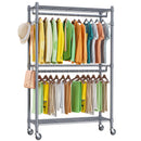 Homdox 3 Shelves Wire Shelving Clothing Rolling Rack Heavy Duty Commercial Grade Garment Rack with Wheels and Side Hooks (One Pair Hook and Two Hanging Rods Gray)