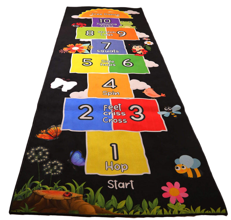 Mambu Essentials Hopscotch Rug - Kids Rug - Playroom rug for kids room, Daycare, Nursery - Cute Indoor or Outdoor Play Carpet for Children - Fun, Educational Games for Boys & Girls (Black)