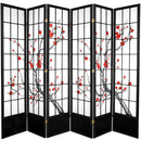 Oriental Furniture 7 ft. Tall Cherry Blossom Shoji Screen - Black - 6 Panels
