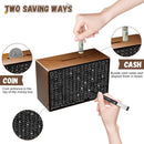 Wooden Money Saving Box, Cash Savings Box for $10000 $5000 $3000 Target Money Saving Challenge, Reusable Money Box with Counter, Cash Vault Bank with Dry Erase Pen/Savings Trackers/Rubber Band-Brown