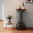 X-cosrack Wine Rack Freestanding Floor, Mini Bar Table Wine Holder Stand Liquor Cabinet with Glass Holder Wood Tabletop 14 Bottles Floor Wine Storage for Home Bar Kitchen Dining Living Room