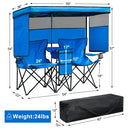 WTVIDAS Double Camping Chair with Canopy Shade Beach Chairs with Cup Holder Heavy Duty Folding Loveseat for Outside Lawn Patio