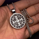 enhong Mens Stainless Steel St Benedict Medal Necklace,Silver Catholic Medalla Cross Demon Protection Roman Exorcism Pendant Ghost Hunter 22 Inch