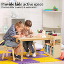 Kids Art Table and 2 Chairs with Roll Paper, Craft Table with Large Storage Shelves, Drawing Desk, Kids Activity Table and Study Table, Activity & Crafts for Children Wooden Furniture