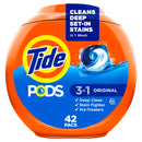 Tide PODS laundry detergent pacs, 3-in-1 Stain Remover, Odor Fighter, Color Protector, 42 Count, HE compatible, Original Scent
