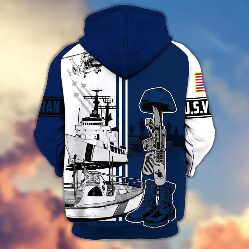 Unique Proudly Served US Veteran Zip Hoodie, Veterans Day Gifts Ideas, Hoodie For Men, Military Veteran Apparel - Medium