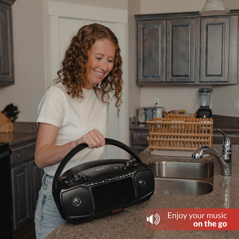 Aiwa Portable Boombox, Crystal Clear Sound with 3W x 2 Speakers and Bass Function, Featuring a 7" LCD Display, Bluetooth Connectivity, FM Radio, CD/DVD Player, Streaming on Roku and Amazon Firestick