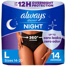 Always Discreet Overnight Adult Incontinence & Postpartum Bladder Leak Underwear for Women, Disposable, Small/Medium, 48 Count
