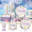 200 Pcs Butterfly Baby Shower Paper Plates Napkins Cups Girl Shower Party Supplies Tableware Set Purple Disposable Cup Napkin for 50 Guest Girls Spring Party Decoration