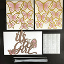 ALISSAR New Double Sided Rose Gold Butterfly Baby Shower Cake Topper Set, It's A Girl Cake Topper and 16 Pieces Pink Butterflies Cupcake Toppers for Baby Girl Baby Shower Party Decorations