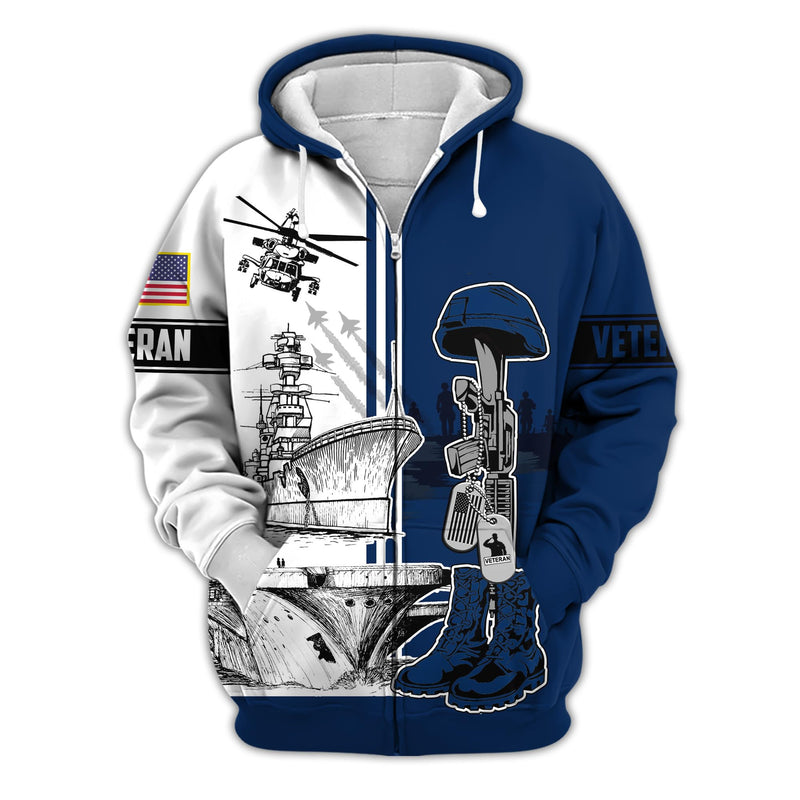 Unique Proudly Served US Veteran Zip Hoodie, Veterans Day Gifts Ideas, Hoodie For Men, Military Veteran Apparel - Medium