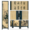 MyGift Decorative 6 Panel Folding Room Divider Bamboo Screen with Chinese Calligraphy Design, Freestanding Floral Artwork Room Partitioner with Black Wood Frame