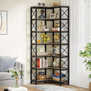 Tribesigns 7-Shelf Corner Bookshelf,Large Modern Corner Bookcase, 7-Tier Tall Corner Shelf Storage Display Rack with Metal Frame for Living Room Home Office (Grey)