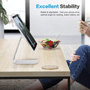 OMOTON Adjustable Tablet Stand for Desk, Upgraded Longer Arms for Greater Stability, T2 Tablet Holder with Hollow Design for Bigger Sized Phones and Tablets Such as iPad Pro/Air/Mini, Silver