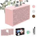 Wooden Money Saving Box, Cash Savings Box for $10000 $5000 $3000 Target Money Saving Challenge, Reusable Money Box with Counter, Cash Vault Bank with Dry Erase Pen/Savings Trackers/Rubber Band-Pink