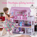 Gymax 28'' Pink Dollhouse w/ Furniture Gliding Elevator Rooms 3 Levels Young Girls Toy