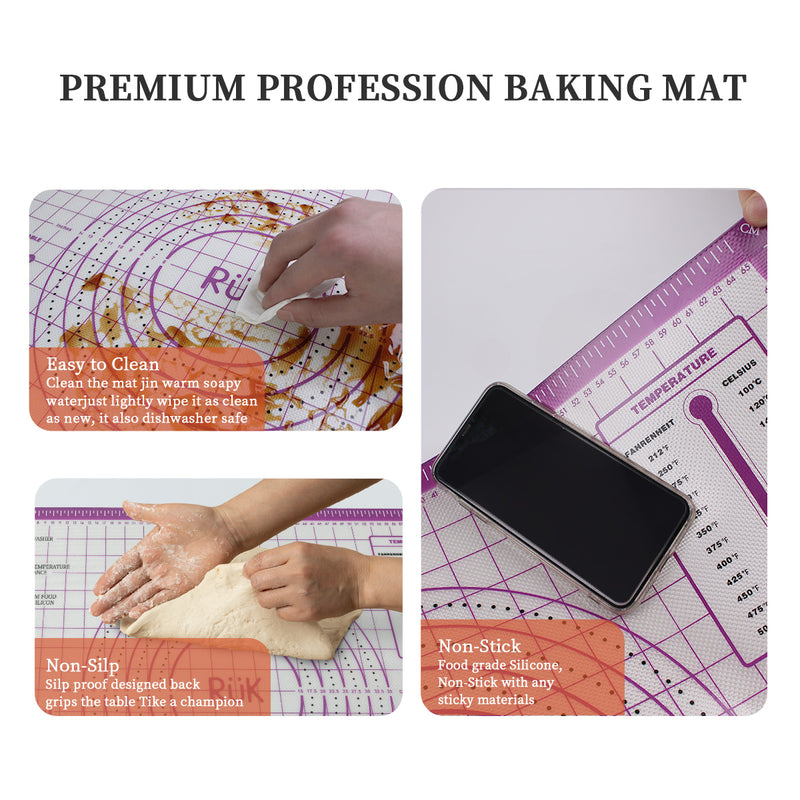 RUK Large Thick Non Stick Silicone Pastry Mat with Measurements 16" x 26"