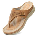 Pmoiste Women's Flip Flops Summer Platform Sandals Comfortable Arch Support T-strap Casual Wedge Shoes Beige 8