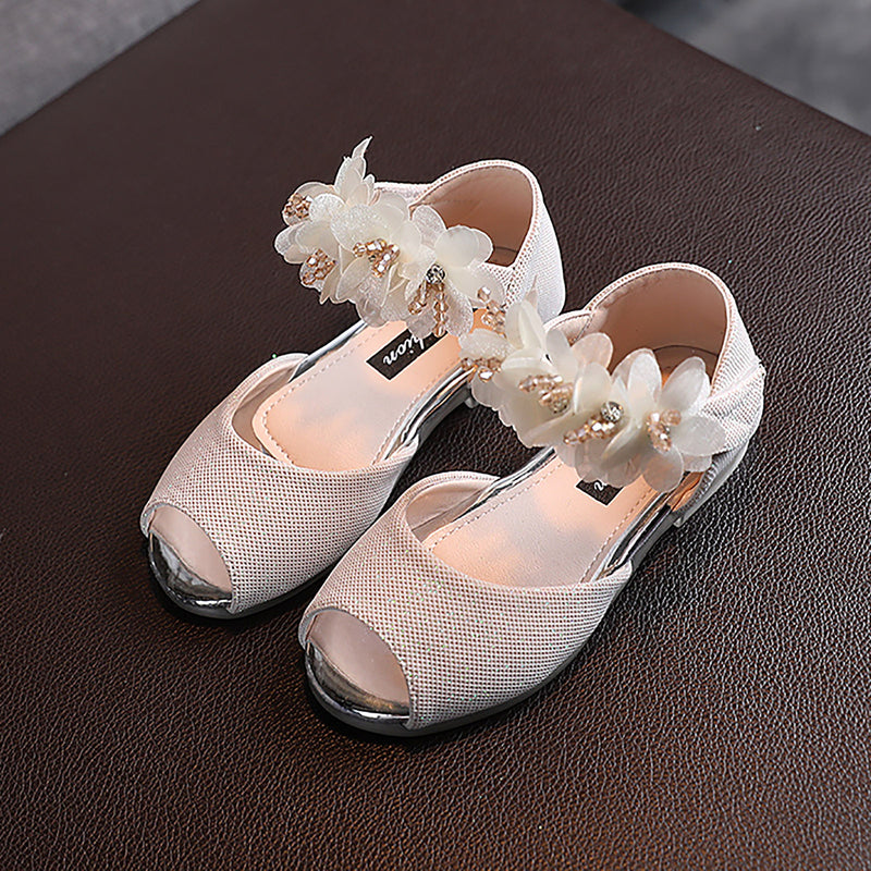 B91xZ Toddler Girl Sandals Girls Rhinestone Flower Shoes Low Heel Flower Wedding Party Dress Shoes Sizes 8