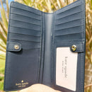 Kate Spade Staci Orchard Toss Print Large Slim Bifold Wallet Blazer Blue