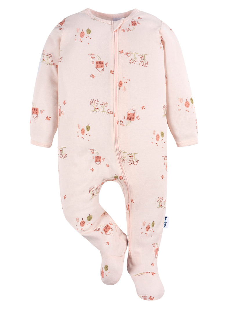 Gerber Baby Girl Sleep´N Play Footed Cotton Pajamas, 2-Pack, Sizes Newborn - 3/6 Months