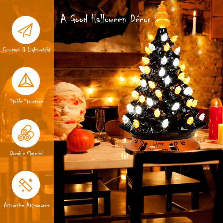 15 Inch Pre-Lit Ceramic Hand-Painted Tabletop Halloween Tree