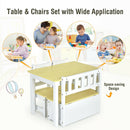 4 Pieces Kids Wooden Activity Table and Chairs Set with Storage Bench and Study Desk