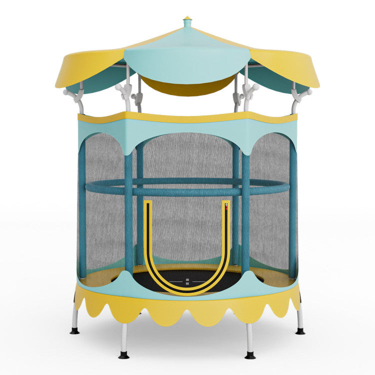 64" Kids Trampoline with Detachable Canopy and Safety Enclosure Net
