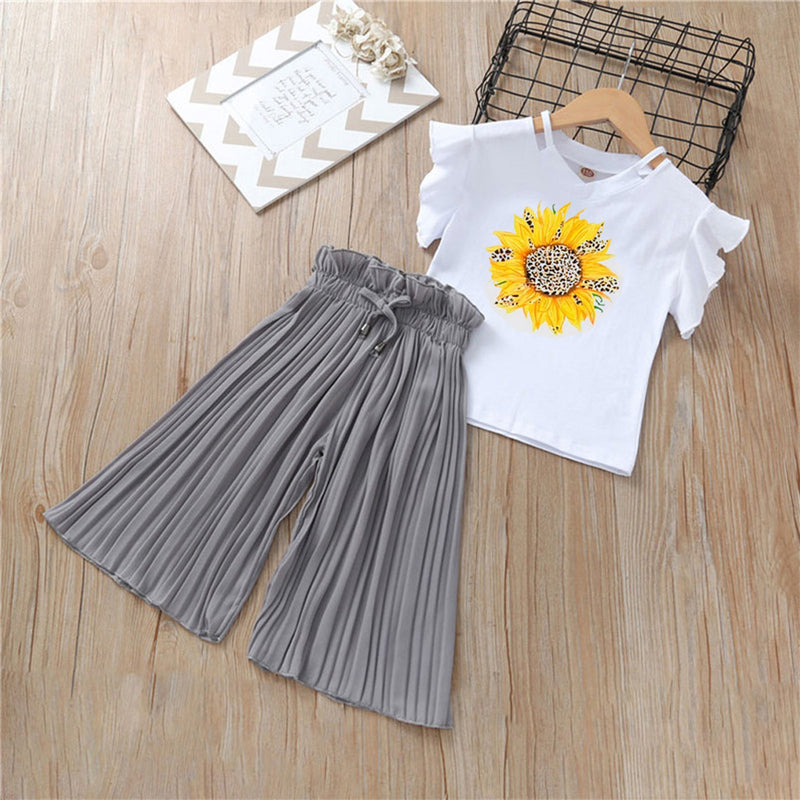 TAIAOJING Toddler Baby Girl Clothes Set Kids Clothing Summer Sunflower T Shirt Tops For Girl 3-4 Years