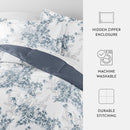 Noble Linens Down Alternative Bamboo Leaves Blue Stone Reversible Comforter Set