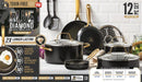 Blue Diamond Gold Edition Ceramic Nonstick 12 Piece Cookware Set, PFAS-Free, Gold