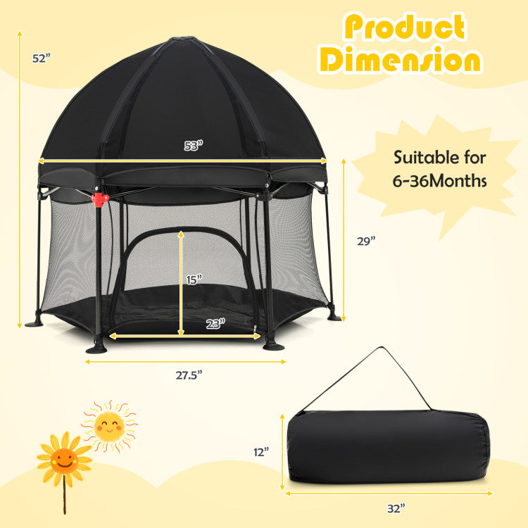 53 Inch Outdoor Baby Playpen with Canopy and Carrying Bag Portable Play Yard Toddlers