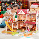 JoyStone 5 Rooms Huge Dollhouse with 2 Dolls and Colorful Light,Dream House Doll