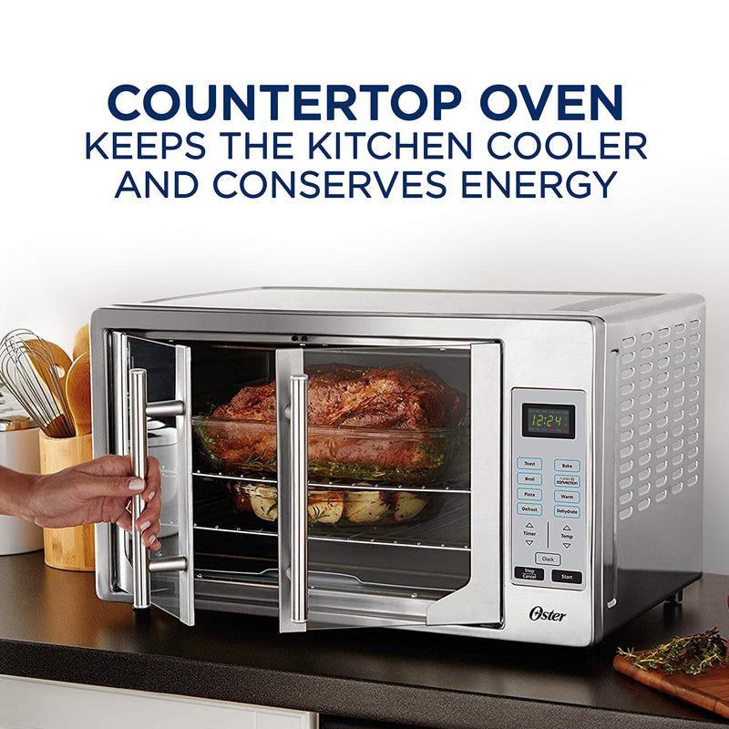 Oster Convection Oven, 8-in-1 Countertop Toaster Oven, XL Fits 2 16" Pizzas, Stainless Steel French Door