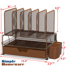 Simple Houseware Mesh Desk Organizer with Sliding Drawer, Double Tray and 5 Upright Sections, Copper