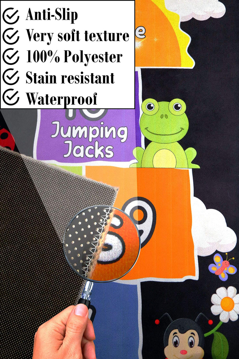 Mambu Essentials Hopscotch Rug - Kids Rug - Playroom rug for kids room, Daycare, Nursery - Cute Indoor or Outdoor Play Carpet for Children - Fun, Educational Games for Boys & Girls (Black)